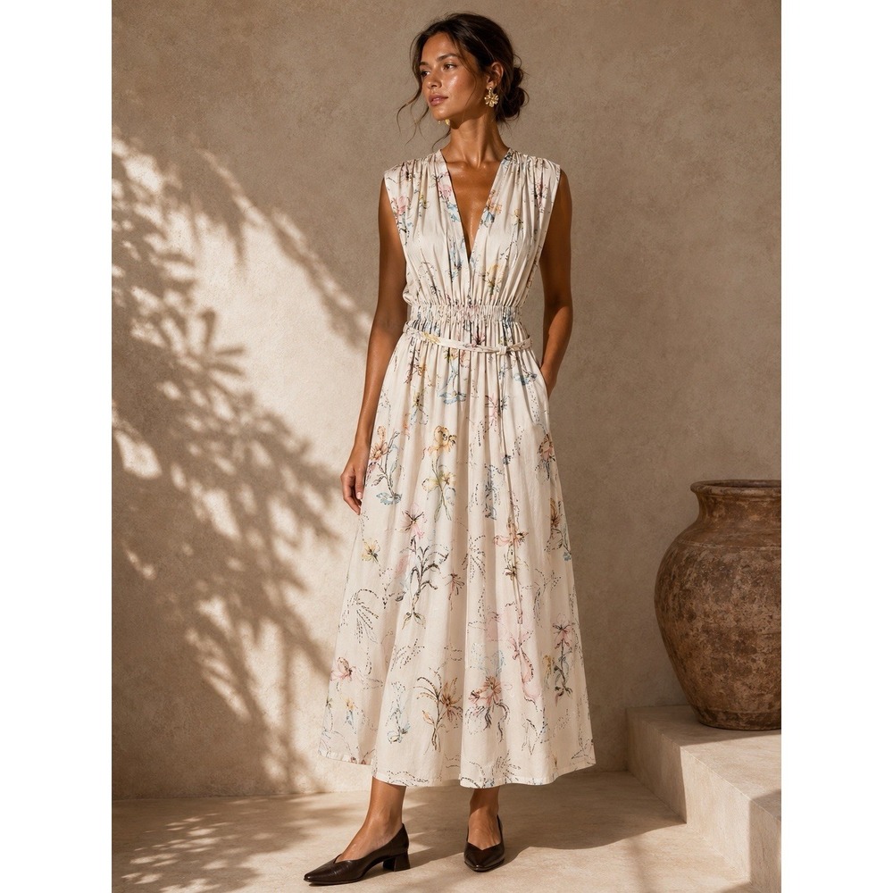 Altuzarra Fie Figurative Ivory Tattoo Print Midi/Maxi Dress Womens M Botanical